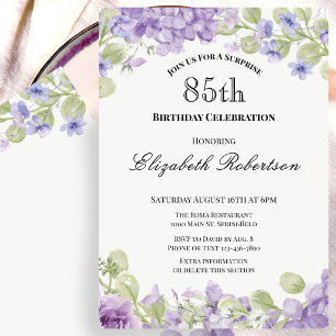 85th Surprise Birthday Invitation Elegant Purple