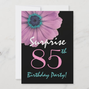 85th Surprise Birthday Pretty Pink Daisy Metallic Invitation