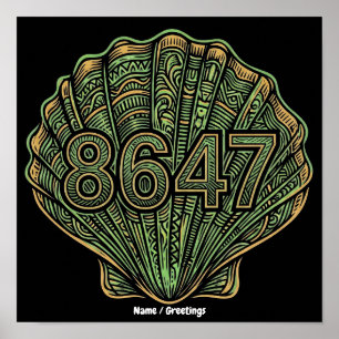 8647 Seashell Linocut Eighty-Six Forty-Seven Poster