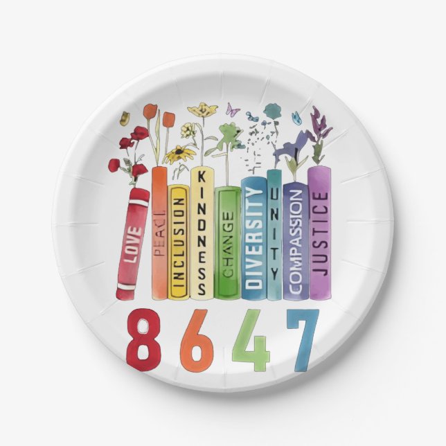 8647 Subtle Anti Trump Anti MAGA 86 47 Floral LGBT Paper Plate (Front)