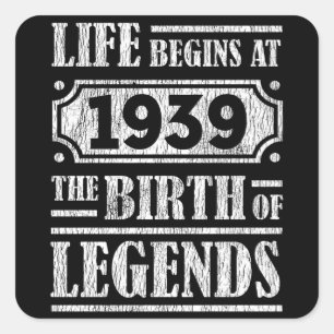 86 Year Old 1939 Birth Of Legend 86th Birthday Square Sticker