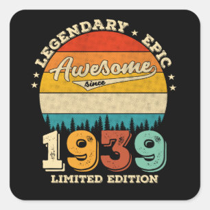 86 Year Old 1939 Retro Awesome 90th Birthday Gift Square Sticker