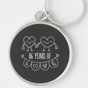 86th Anniversary Gift Chalk Hearts Key Ring