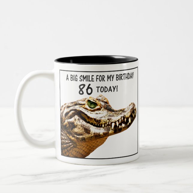 86th Birthday Alligator Smile Two-Tone Coffee Mug (Left)