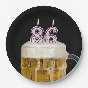 86th Birthday Beer on black Paper Plate
