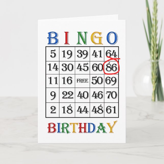 86th Birthday Bingo card (Front)