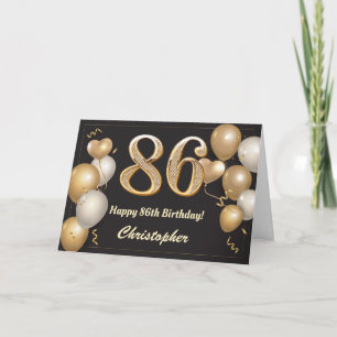 86th Birthday Black and Gold Balloons Birthday Card