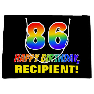86th Birthday: Bold, Fun, Simple, Rainbow 86 Large Gift Bag