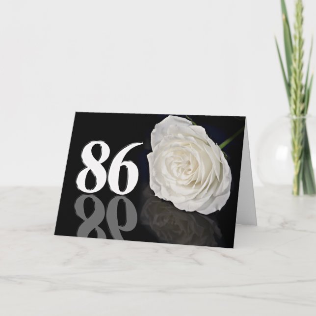 86th Birthday Card with a classic white rose (Front)