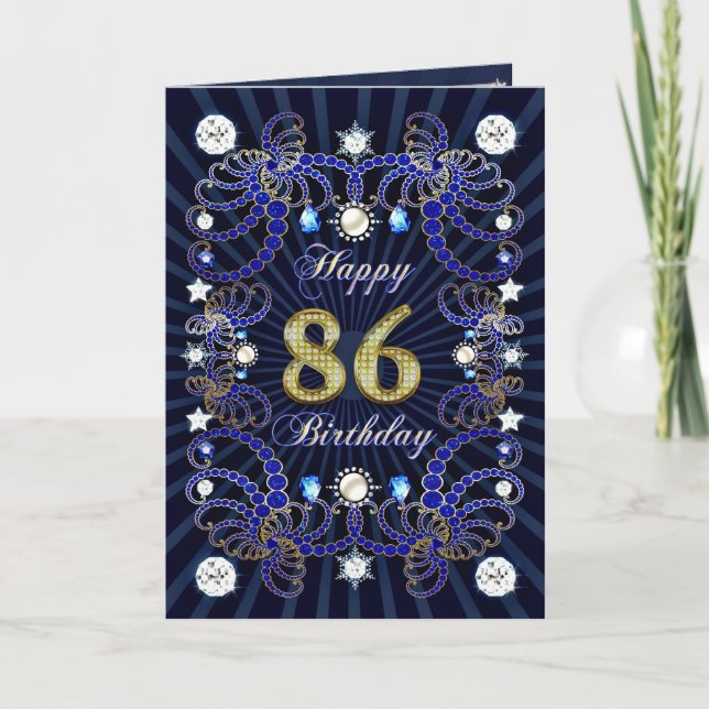 86th birthday card with masses of jewels (Front)