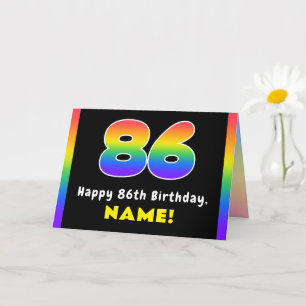 86th Birthday: Colourful Rainbow # 86, Custom Name Card
