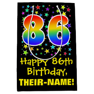 86th Birthday: Colourful Stars Pattern & Rainbow 8 Medium Gift Bag