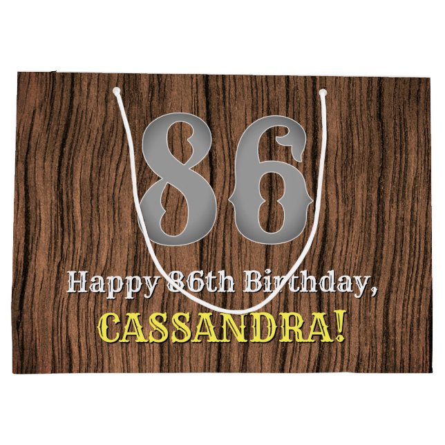 86th Birthday: Country Western Inspired Look, Name Large Gift Bag (Back)