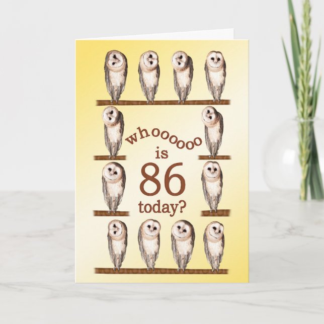 86th birthday, Curious owls card. Card (Front)
