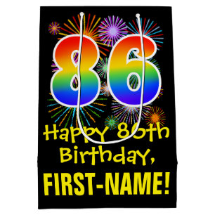 86th Birthday: Fun Fireworks Pattern + Rainbow 86 Medium Gift Bag