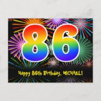 86th Birthday – Fun Fireworks Pattern + Rainbow 86
