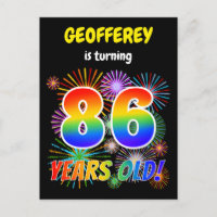 86th Birthday - Fun Fireworks, Rainbow Look "86"