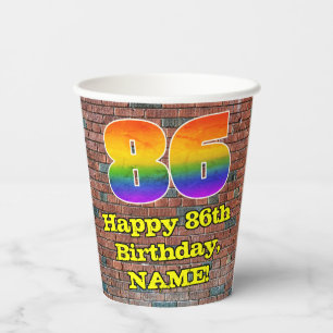86th Birthday: Fun Graffiti-Inspired Rainbow 86 Paper Cups