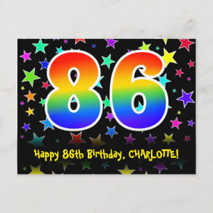 86th Birthday: Fun Stars Pattern, Rainbow 86, Name Postcard