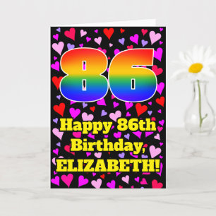 86th Birthday: Loving Hearts Pattern, Rainbow # 86 Card