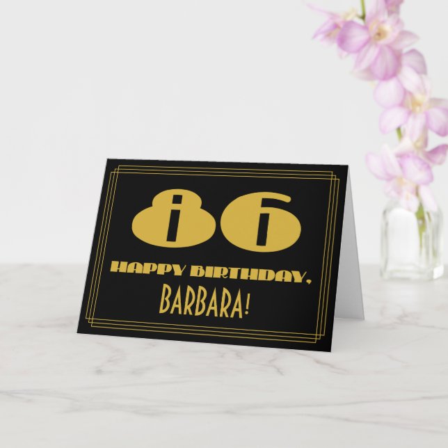 86th Birthday: Name + Art Deco Inspired Look "86" Card (Orchid)