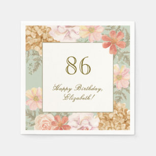 86th Birthday Napkin Autumn Color Floral Sage