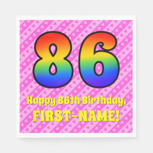 86th Birthday: Pink Stripes & Hearts, Rainbow # 86 Napkin