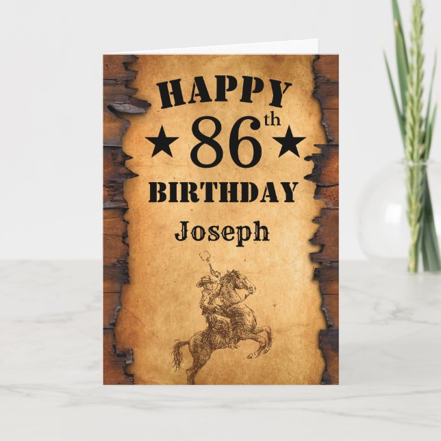 86th Birthday Rustic Country Western Cowboy Horse Card (Front)