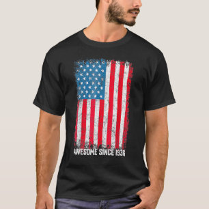 86th Birthday Vintage Usa Flag Awesome Since 1936 T-Shirt