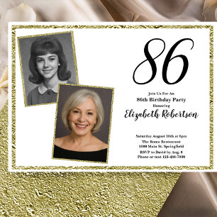 86th Custom Photo White and Gold  Invitation