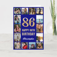 86th Happy Birthday Navy Blue & Gold Photo Collage