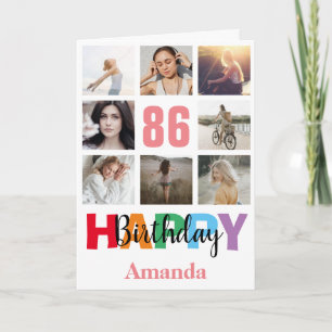 86th Happy Birthday Photo Collage Modern Pink Card