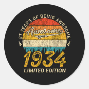 87 Year Old Bday 1934 Awesome Since 87th Birthday Classic Round Sticker