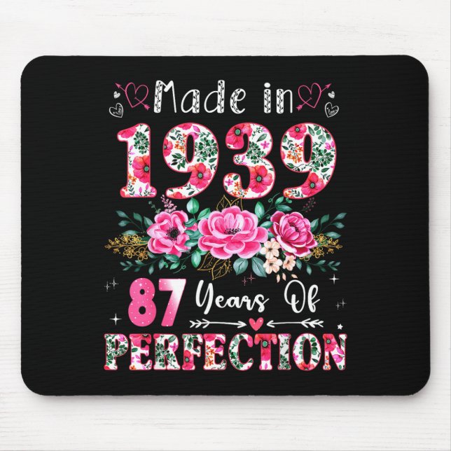 87 Year Old Made In 19&#  Floral 87th Birthday Wo Mouse Pad (Front)