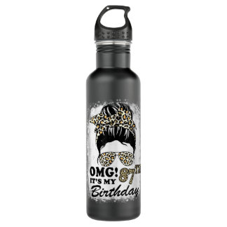 87 Years Old Messy Bun Leopard OMG It's My 87th Bi 710 Ml Water Bottle
