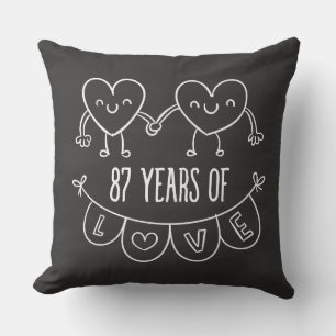 87th Anniversary Gift Chalk Hearts Cushion