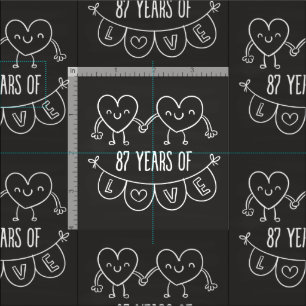 87th Anniversary Gift Chalk Hearts Fabric