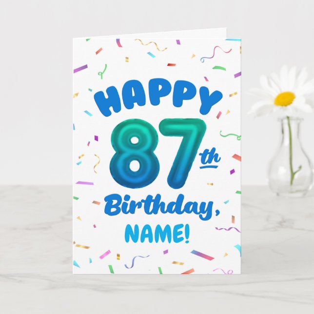 87th Balloon Number Custom Name Birthday Card (Small Plant)