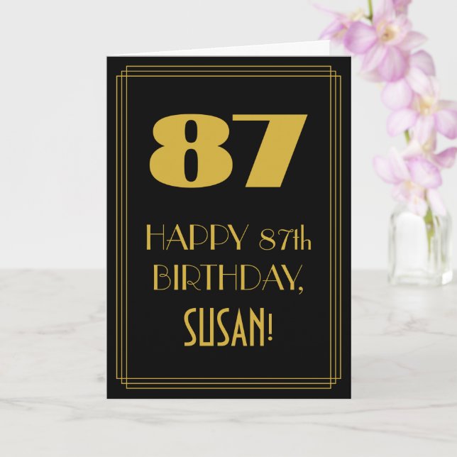 87th Birthday ~ Art Deco Inspired Look "87" & Name Card (Orchid)