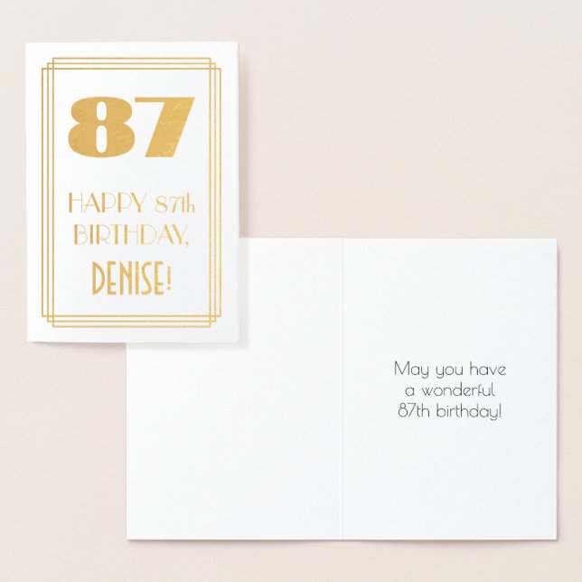87th Birthday: Art Deco Inspired Look "87" & Name Foil Card (Display)