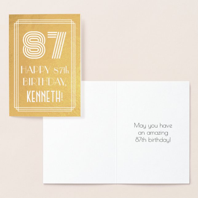 87th Birthday – Art Deco Inspired Look "87" + Name Foil Card (Display)