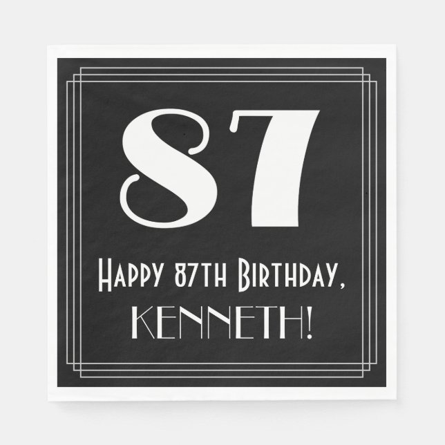 87th Birthday ~ Art Deco Inspired Look "87", Name Napkin (Front)