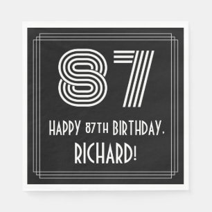 87th Birthday: Art Deco Inspired Look "87" + Name Napkin