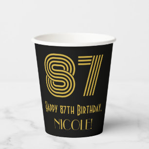87th Birthday: Art Deco Inspired Look “87” & Name Paper Cups