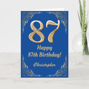 87th Birthday Blue and Gold Glitter Frame Card