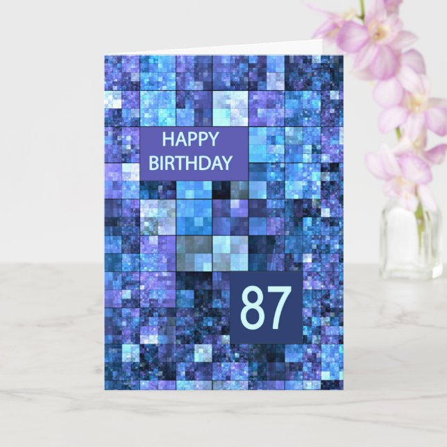 87th Birthday, Blue Squares, Card (Orchid)
