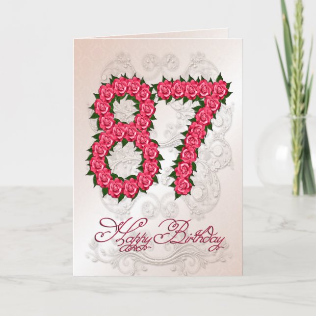 87th birthday card with roses and leaves (Front)