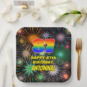 87th Birthday: Colourful, Fun Celebratory Firework Paper Plate