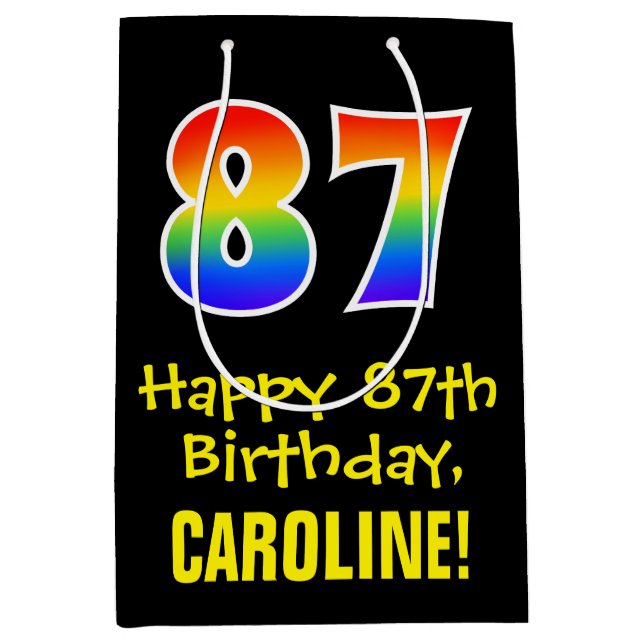 87th Birthday: Fun, Bold, Colourful, Rainbow "87" Medium Gift Bag (Front)