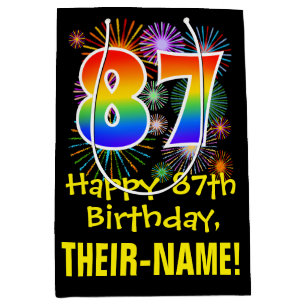 87th Birthday: Fun Fireworks Pattern + Rainbow 87 Medium Gift Bag
